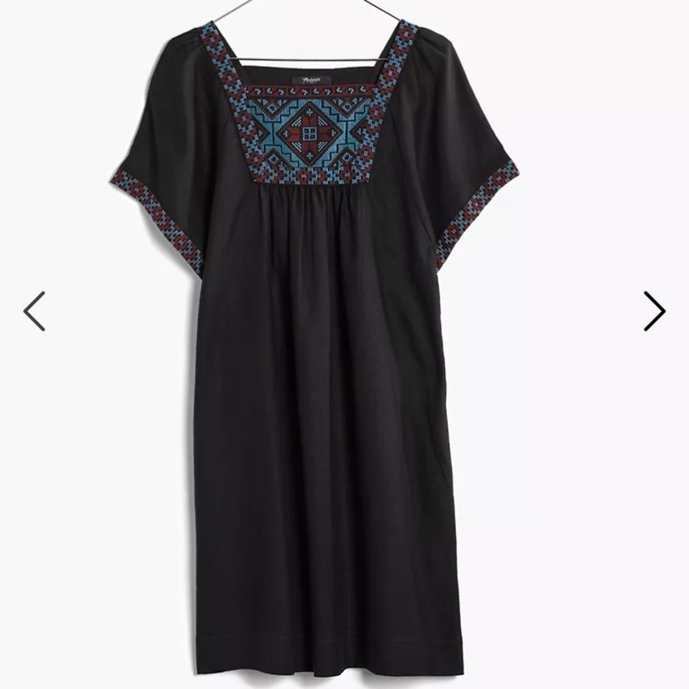MADEWELL Linen Black Embroidered Wander Dress Boho
